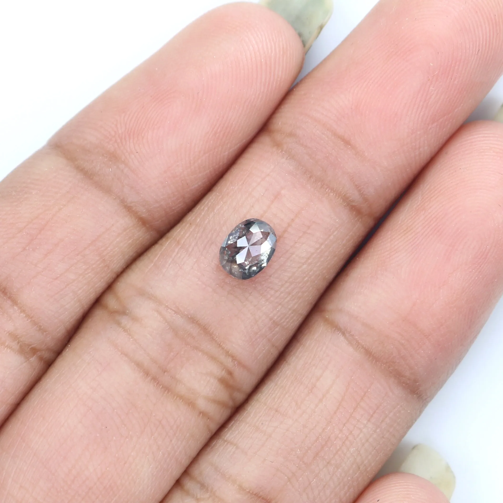 0.55 Ct Natural Loose Oval Shape Diamond Salt And Pepper Oval Diamond 5.45 MM Natural Diamond Black Grey Color Oval Rose Cut Dia