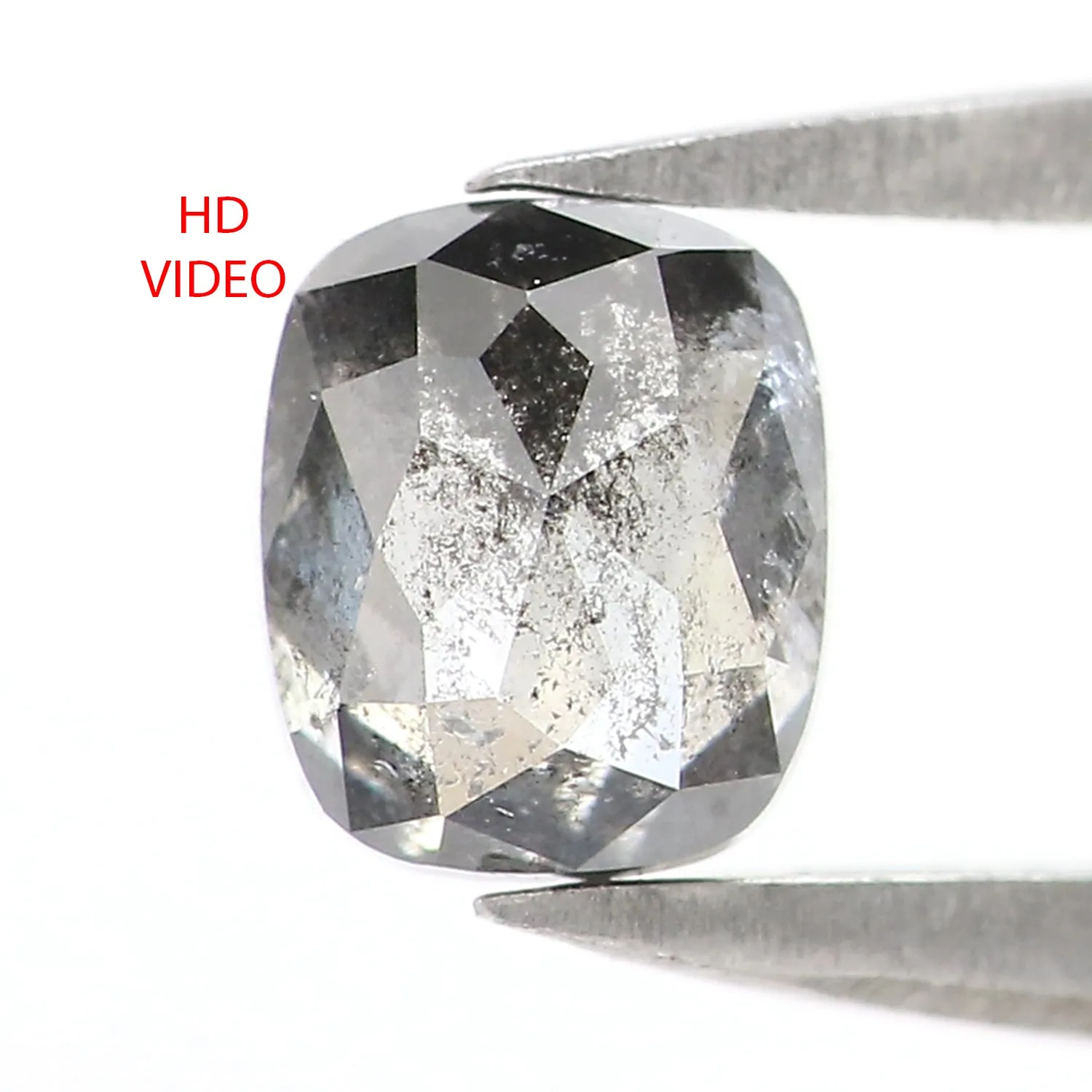 0.61 CT Natural Loose Cushion Shape Diamond Salt And Pepper Cushion Shape Diamond 5.20 MM Black Grey Color Cushion Rose Cut Diam