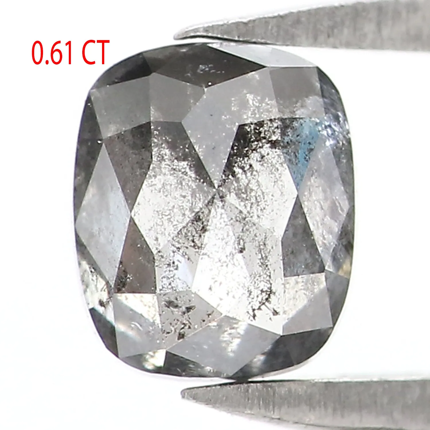 0.61 CT Natural Loose Cushion Shape Diamond Salt And Pepper Cushion Shape Diamond 5.20 MM Black Grey Color Cushion Rose Cut Diam