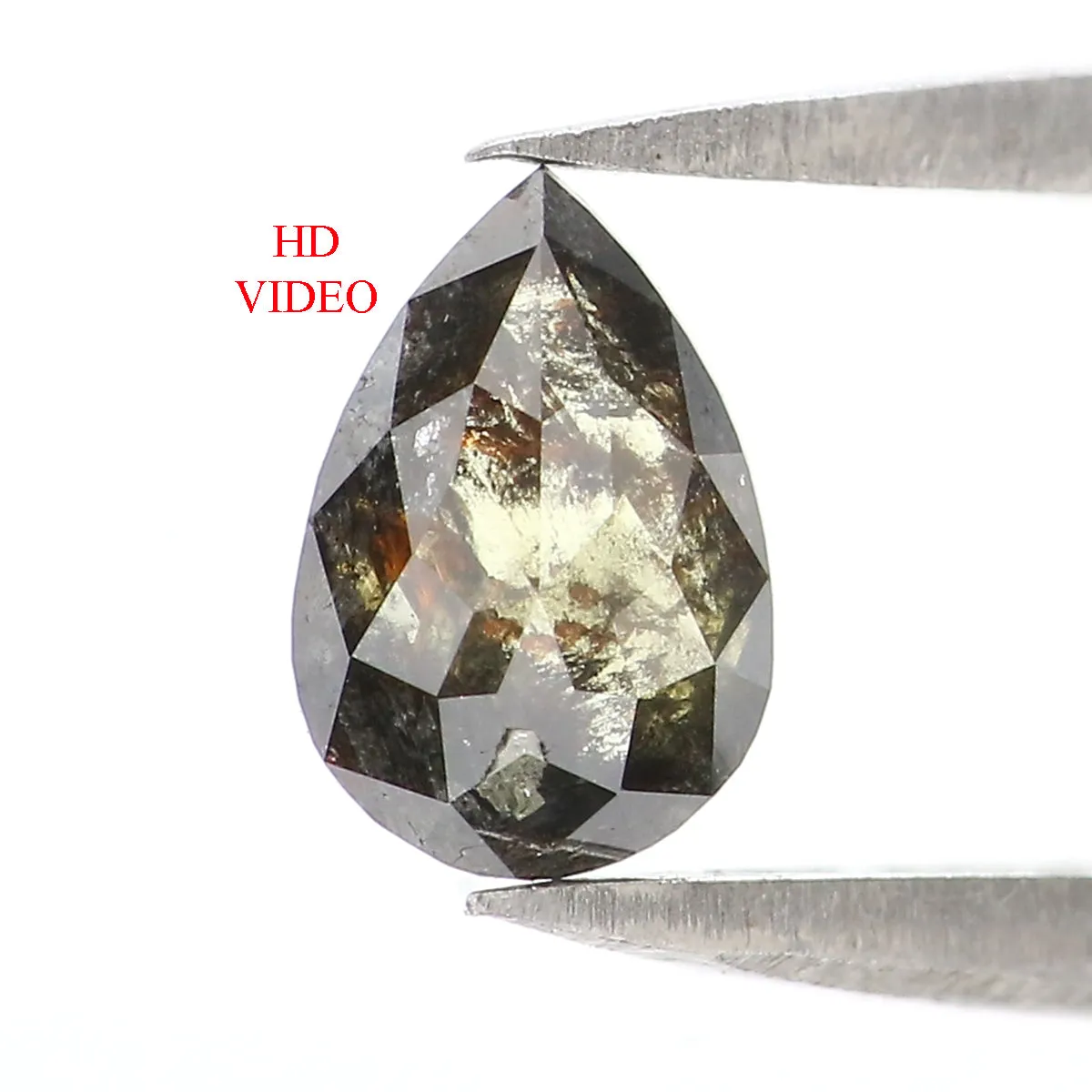 0.61 CT Natural Loose Pear Shape Diamond Salt And Pepper Pear Rose Cut Diamond 6.90 MM Natural Black Grey Color Pear Shape Diamo