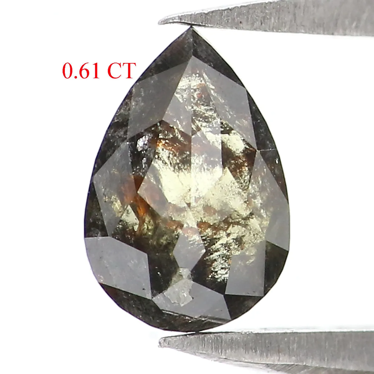 0.61 CT Natural Loose Pear Shape Diamond Salt And Pepper Pear Rose Cut Diamond 6.90 MM Natural Black Grey Color Pear Shape Diamo