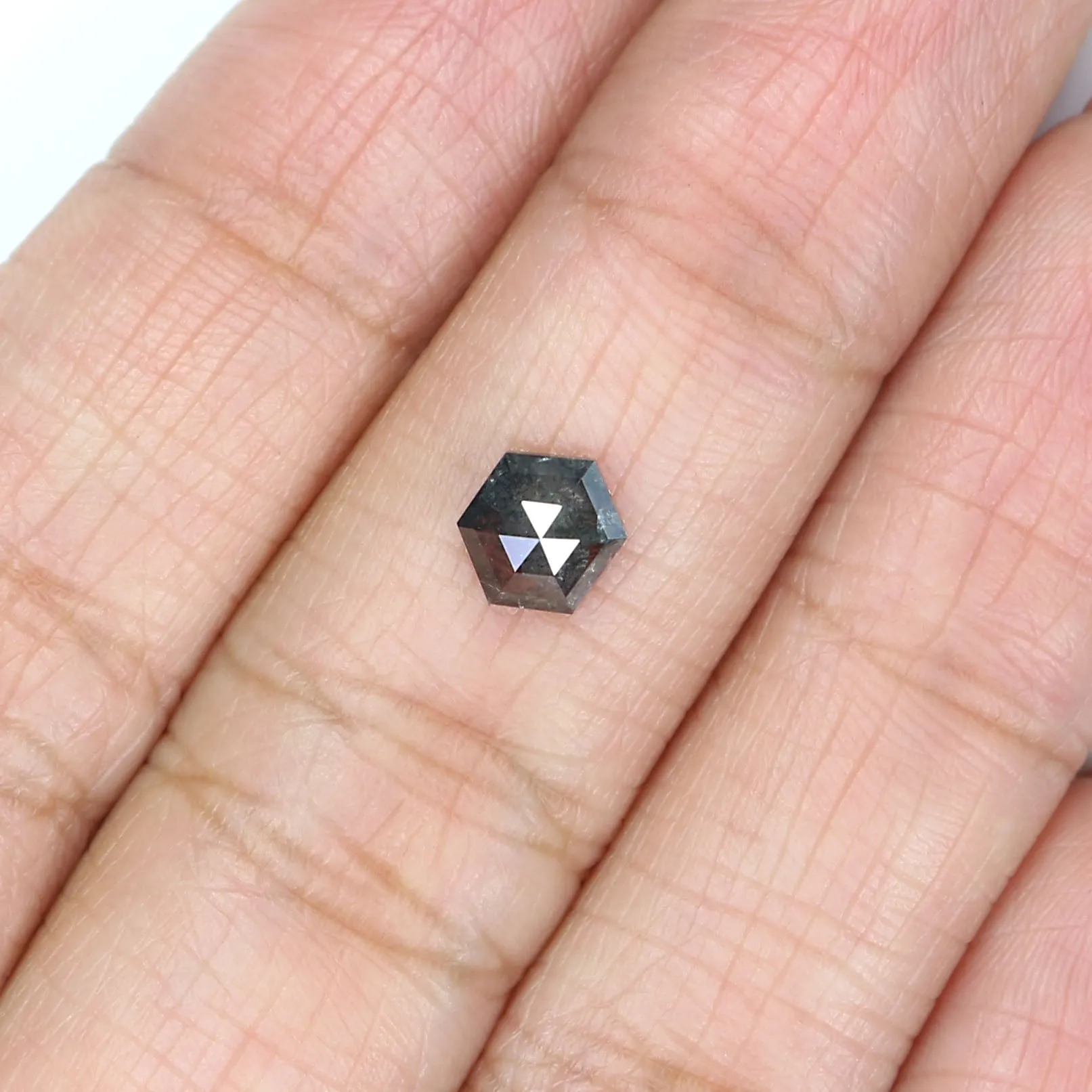 0.71 CT Natural Loose Hexagon Shape Diamond Salt And Pepper Hexagon Shape Diamond 6.25 MM Black Grey Color Hexagon Rose Cut Diam