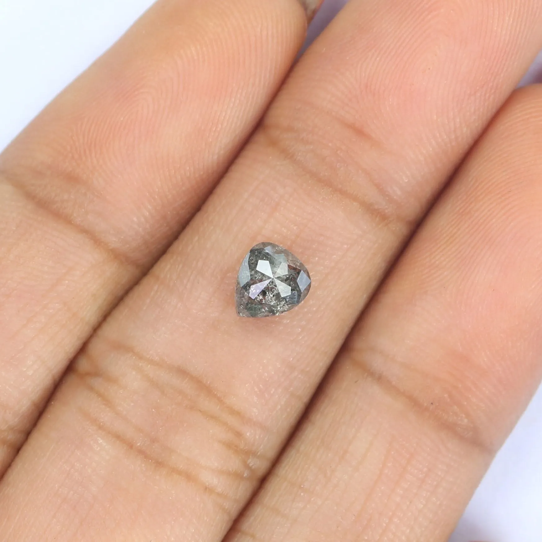 0.73 CT Natural Loose Heart Shape Diamond Salt And Pepper Heart Rose Cut Diamond 5.55 MM Black Grey Color Heart Rose Cut Diamond