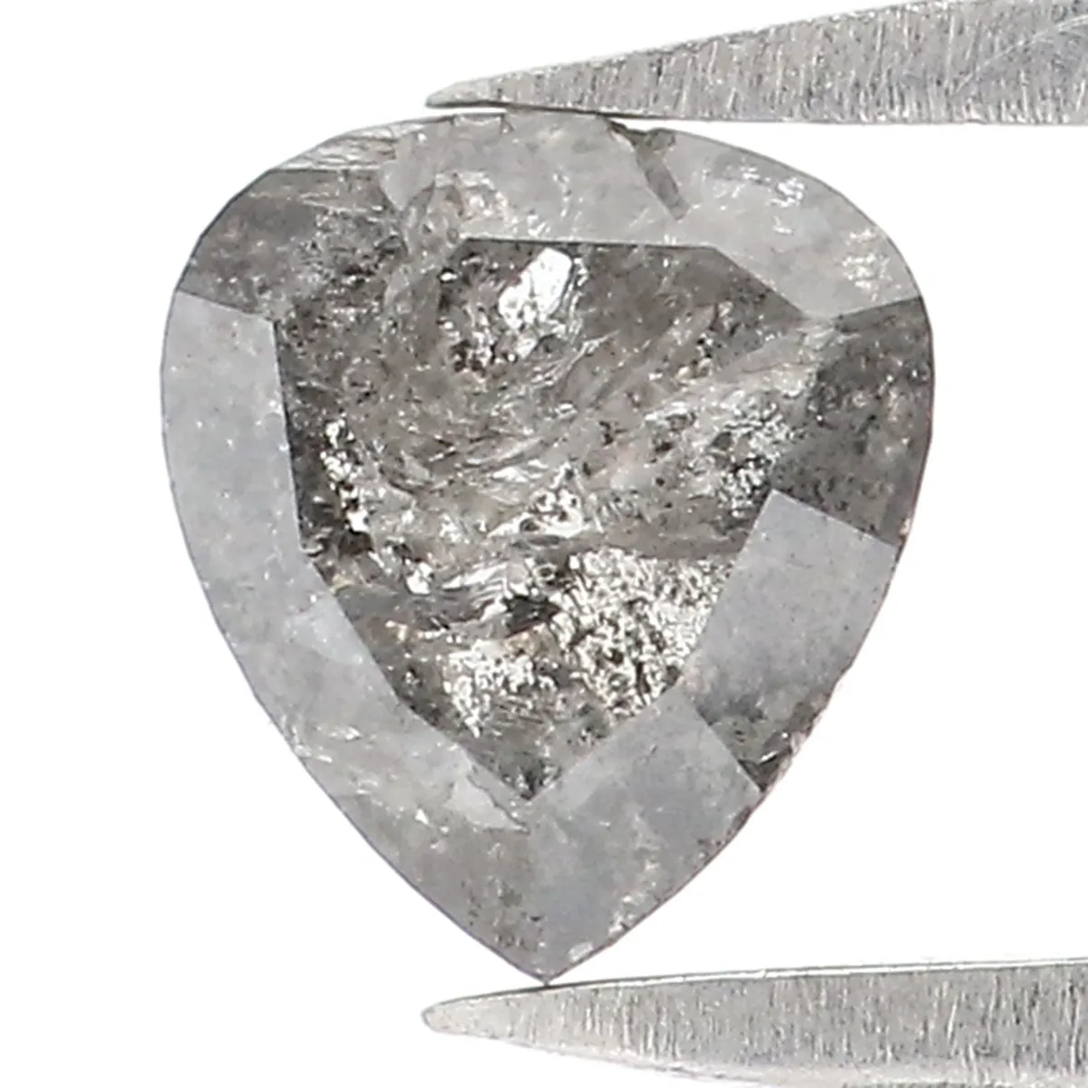 0.73 CT Natural Loose Heart Shape Diamond Salt And Pepper Heart Rose Cut Diamond 5.55 MM Black Grey Color Heart Rose Cut Diamond