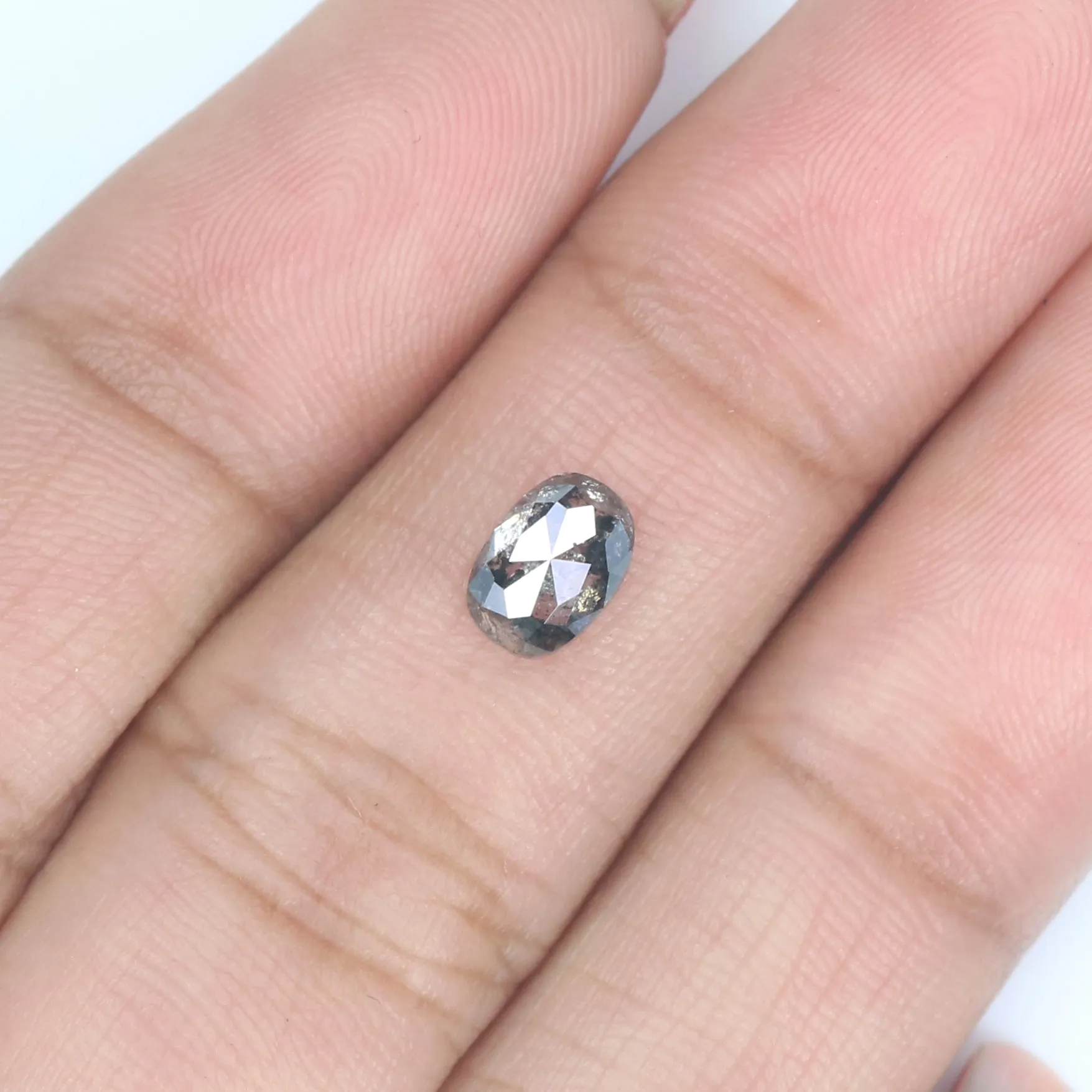 0.74 CT Natural Loose Oval Shape Diamond Salt And Pepper Oval Rose Cut Diamond 6.25 MM Black Grey Color Oval Shape Rose Cut Diam