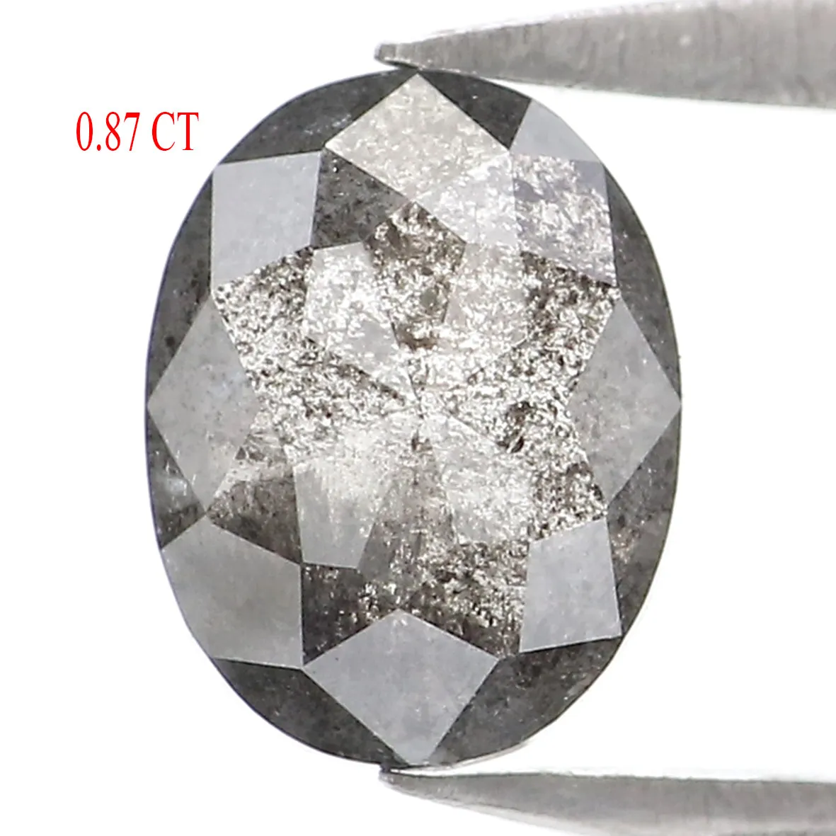 0.87 CT Natural Loose Oval Shape Diamond Salt And Pepper Oval Rose Cut Diamond 6.70 MM Black Grey Color Oval Shape Rose Cut Diam