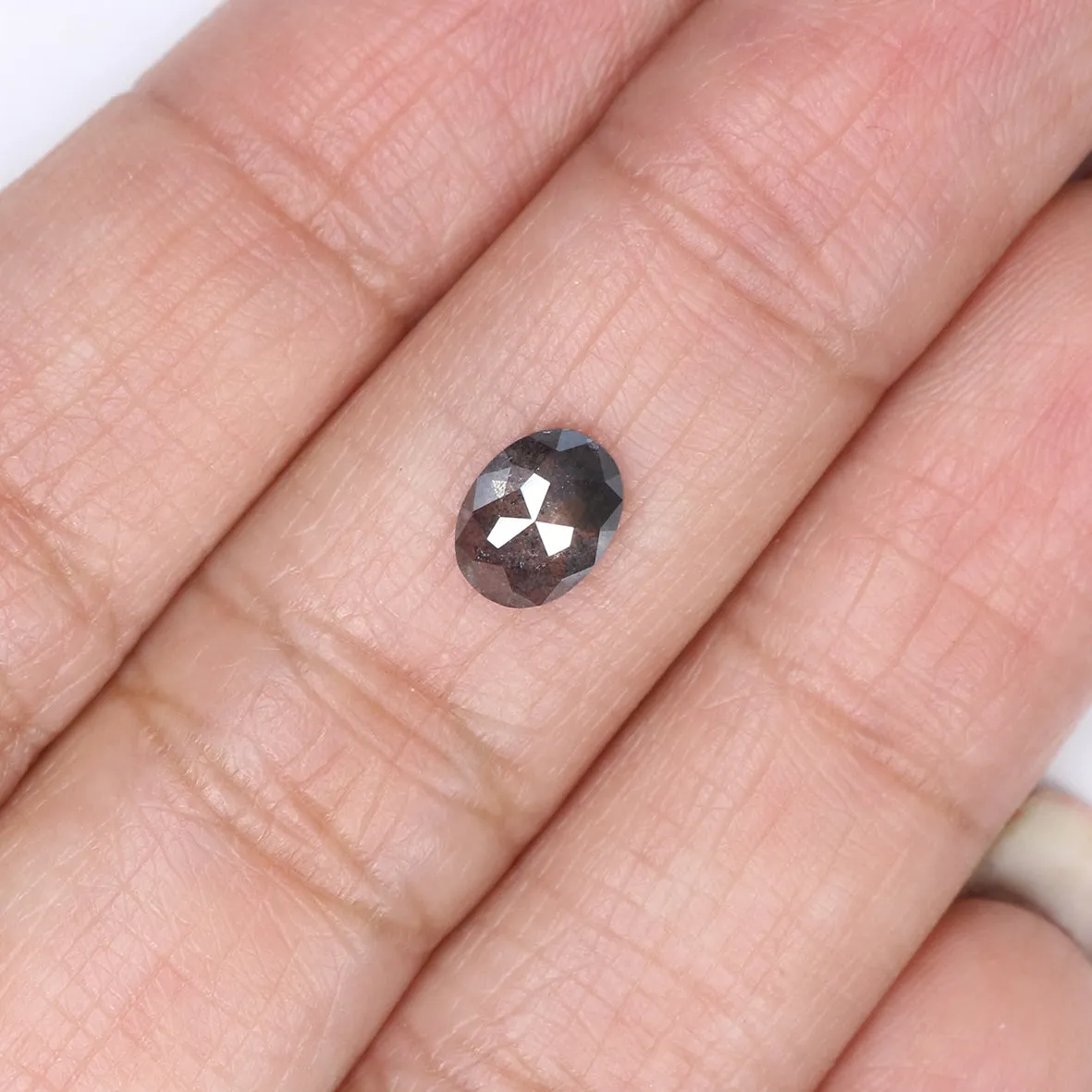 0.87 CT Natural Loose Oval Shape Diamond Salt And Pepper Oval Rose Cut Diamond 6.70 MM Black Grey Color Oval Shape Rose Cut Diam