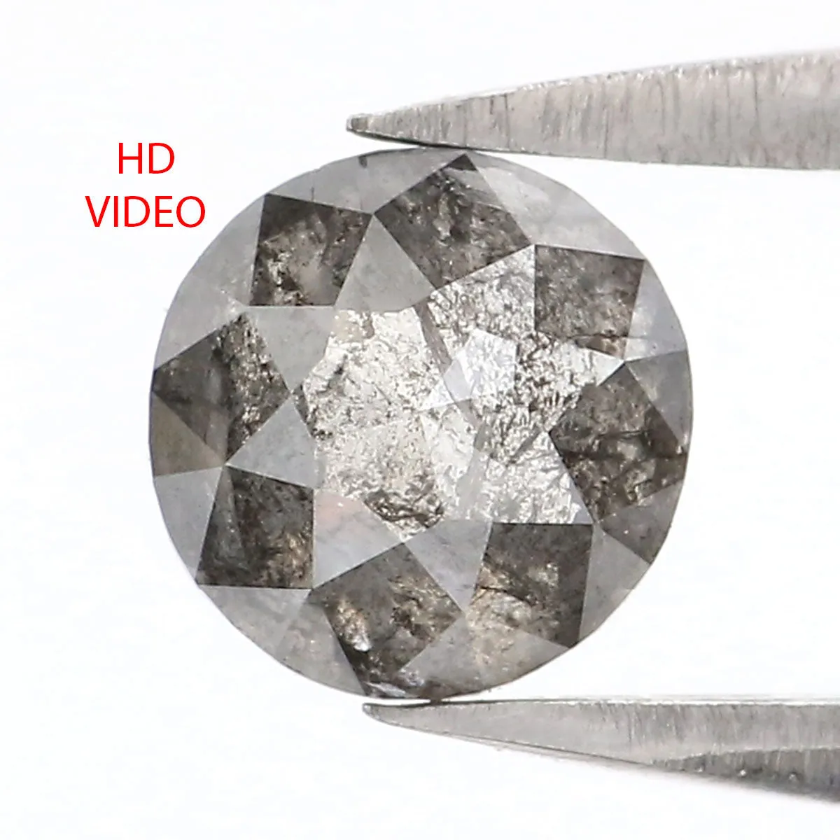 0.88 Ct Natural Loose Round Rose Cut Diamond Black Gray Color Diamond 5.60 MM Natural Loose Salt and Pepper Diamond Rose Cut Dia