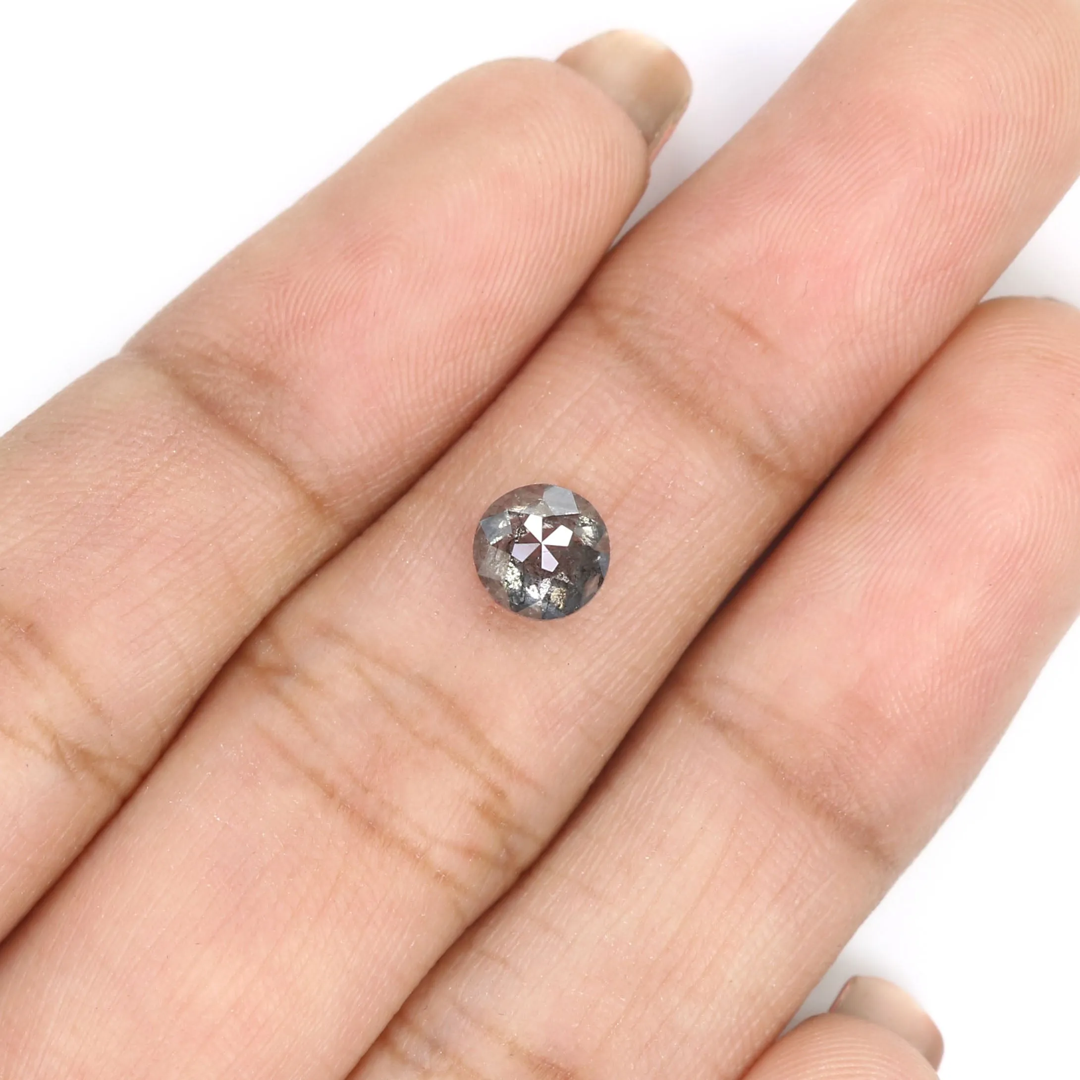 0.88 Ct Natural Loose Round Rose Cut Diamond Black Gray Color Diamond 5.60 MM Natural Loose Salt and Pepper Diamond Rose Cut Dia