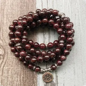 108 Bead Mala Bracelet/Necklace in Red Garnet