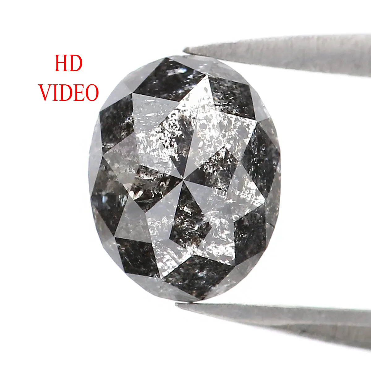 1.18 Ct Natural Loose Oval Shape Diamond Salt And Pepper Oval Diamond 7.45 MM Natural Diamond Black Grey Color Oval Rose Cut Dia