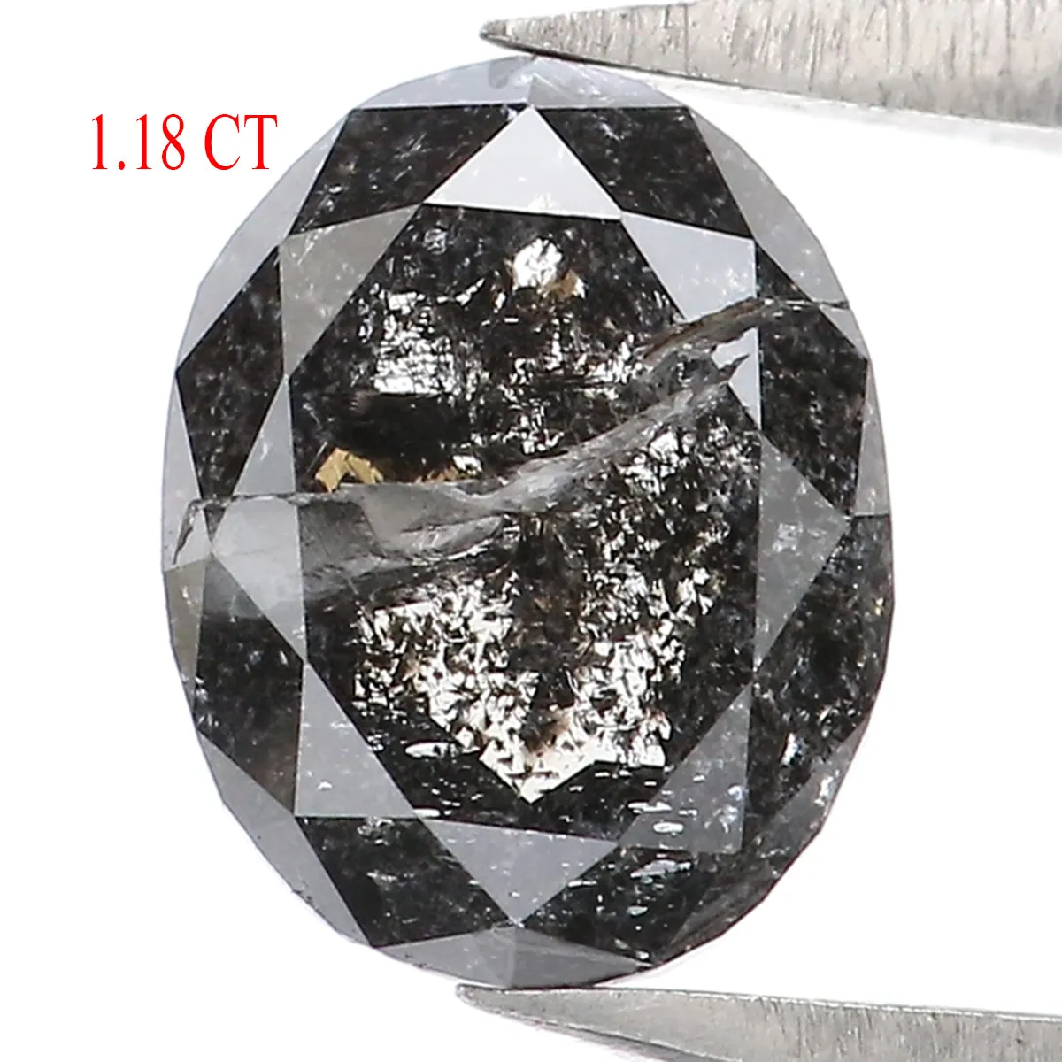 1.18 Ct Natural Loose Oval Shape Diamond Salt And Pepper Oval Diamond 7.45 MM Natural Diamond Black Grey Color Oval Rose Cut Dia