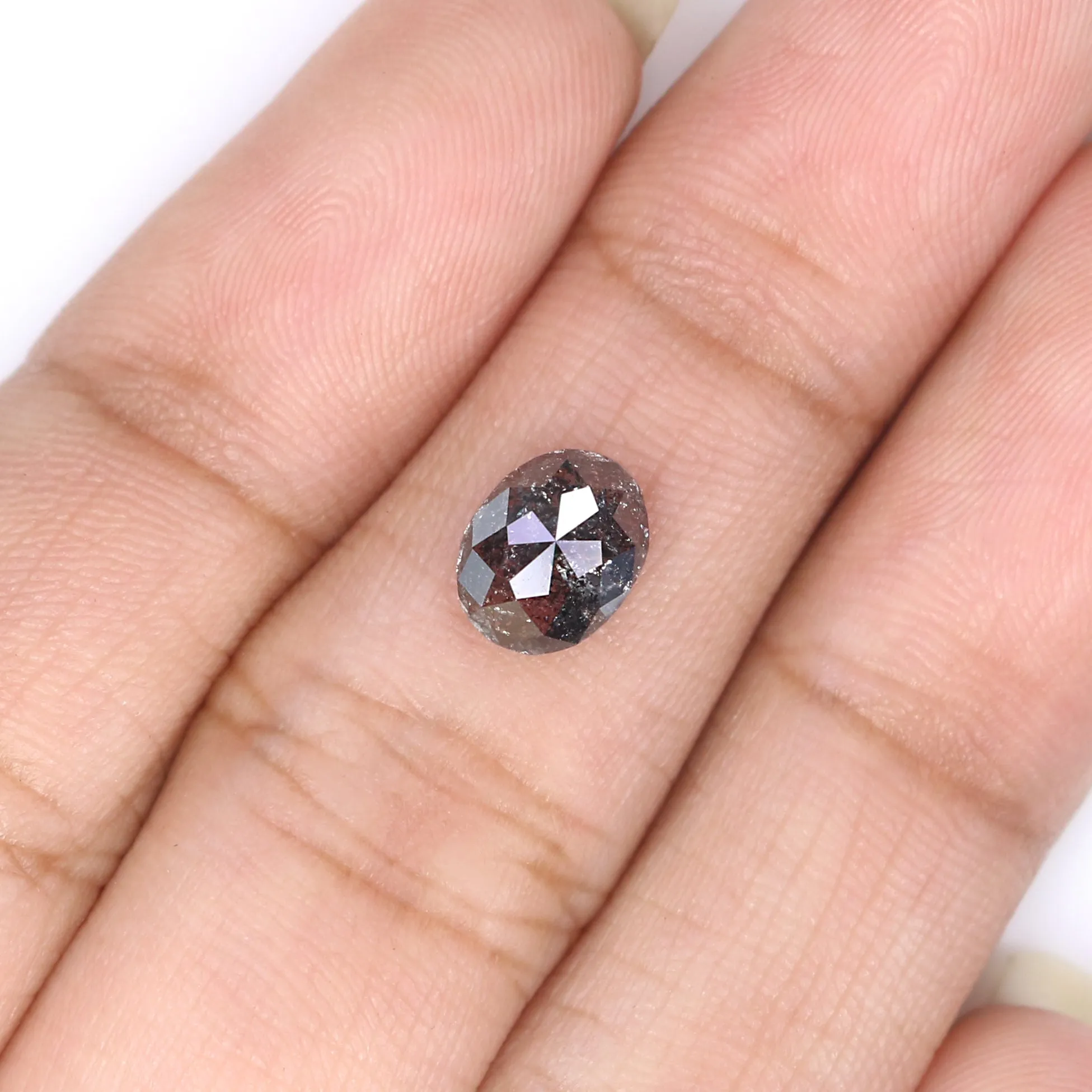 1.18 Ct Natural Loose Oval Shape Diamond Salt And Pepper Oval Diamond 7.45 MM Natural Diamond Black Grey Color Oval Rose Cut Dia