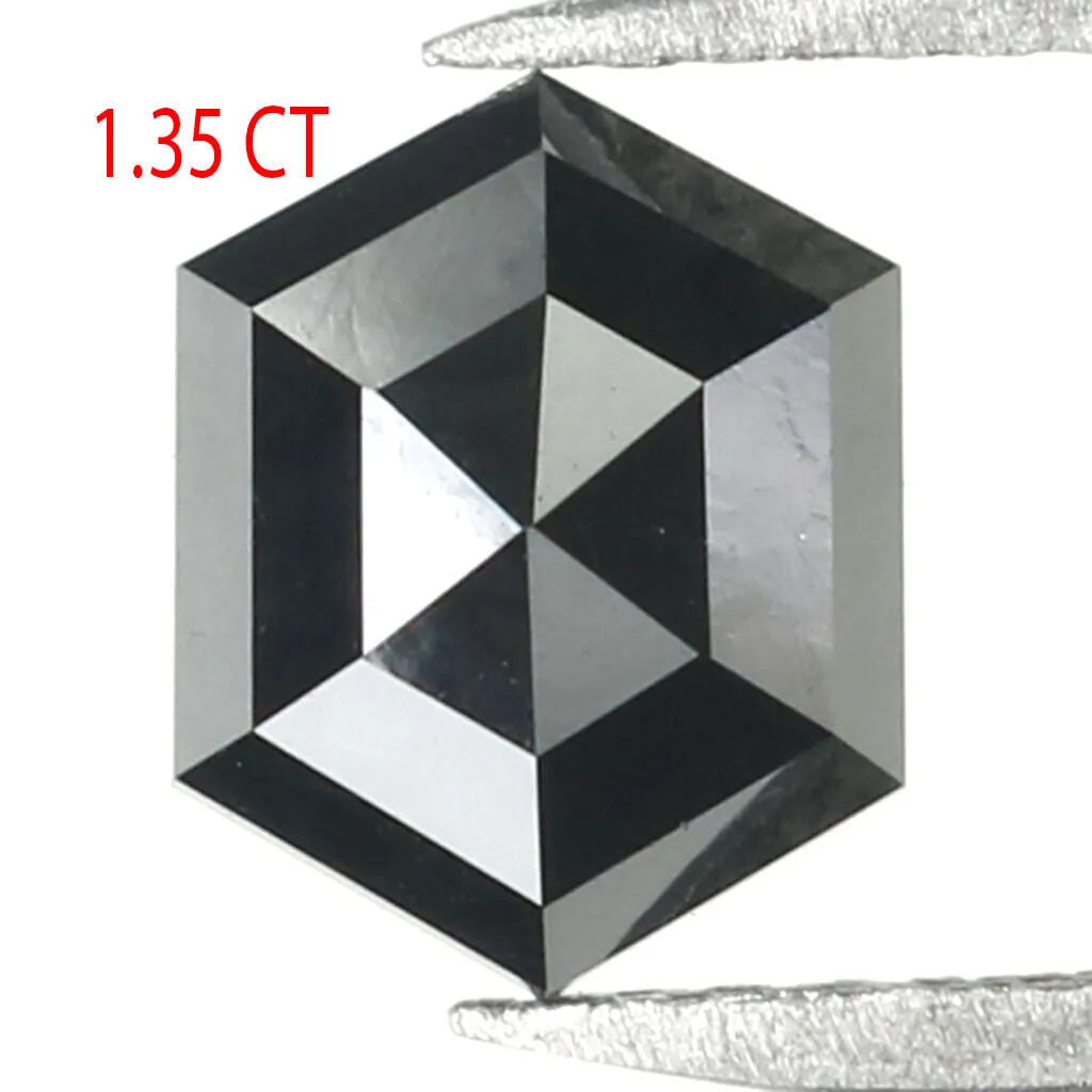 1.35 CT Natural Loose Hexagon Shape Diamond Black Hexagon Rose Cut Diamond 7.20 MM Natural Loose Black Color Hexagon Rose Cut Di