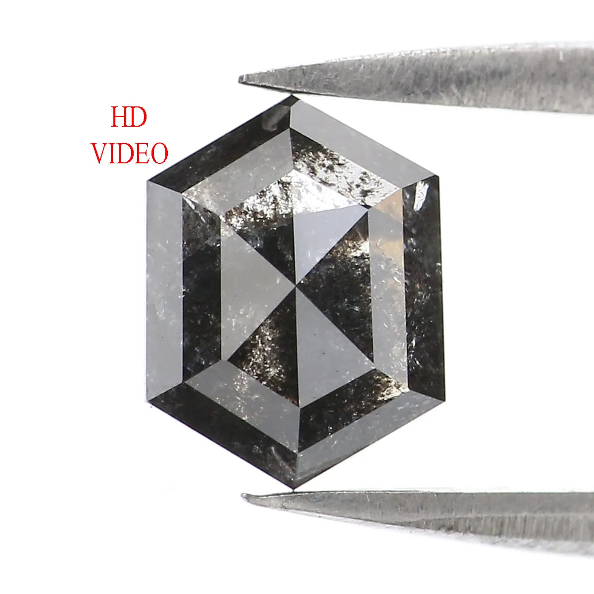 1.43 CT Natural Loose Hexagon Shape Diamond Salt And Pepper Hexagon Diamond 7.65 MM Black Grey Color Hexagon Shape Rose Cut Diam