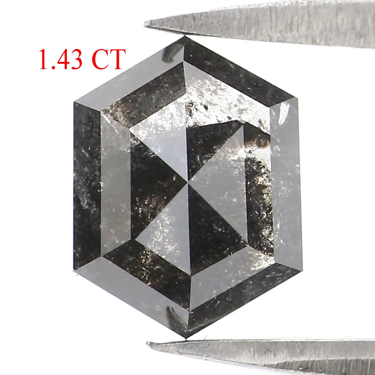 1.43 CT Natural Loose Hexagon Shape Diamond Salt And Pepper Hexagon Diamond 7.65 MM Black Grey Color Hexagon Shape Rose Cut Diam