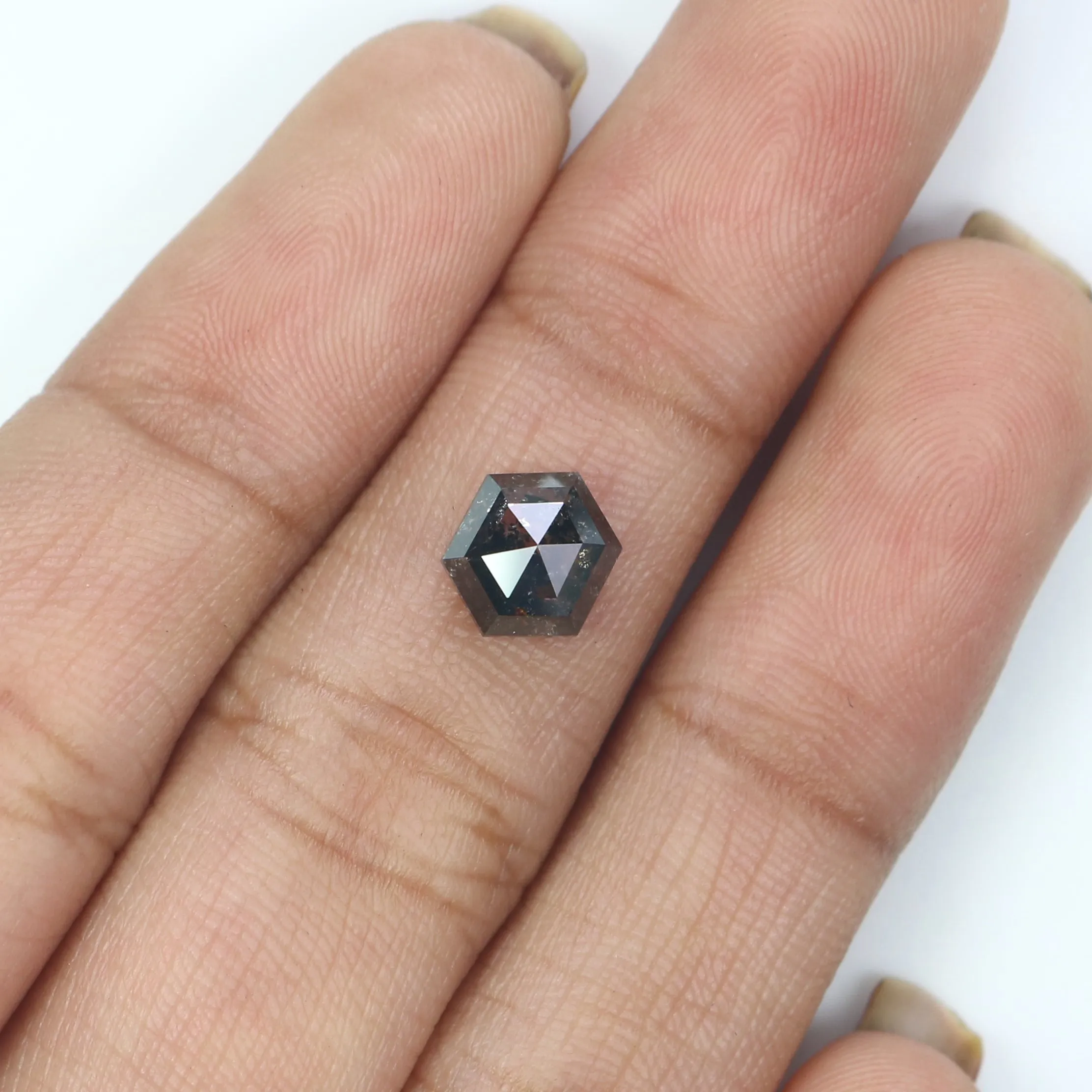 1.43 CT Natural Loose Hexagon Shape Diamond Salt And Pepper Hexagon Diamond 7.65 MM Black Grey Color Hexagon Shape Rose Cut Diam