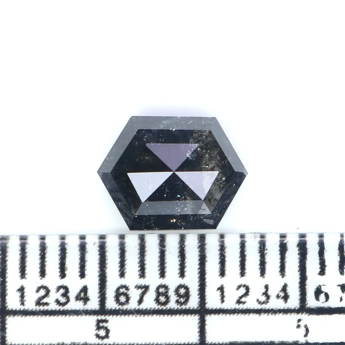 1.43 CT Natural Loose Hexagon Shape Diamond Salt And Pepper Hexagon Diamond 7.65 MM Black Grey Color Hexagon Shape Rose Cut Diam