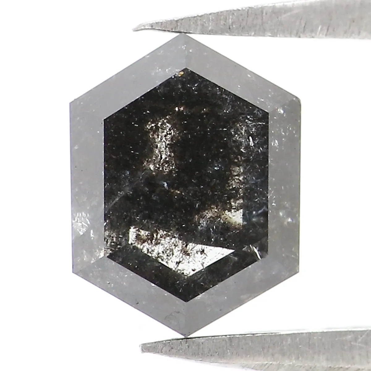 1.43 CT Natural Loose Hexagon Shape Diamond Salt And Pepper Hexagon Diamond 7.65 MM Black Grey Color Hexagon Shape Rose Cut Diam