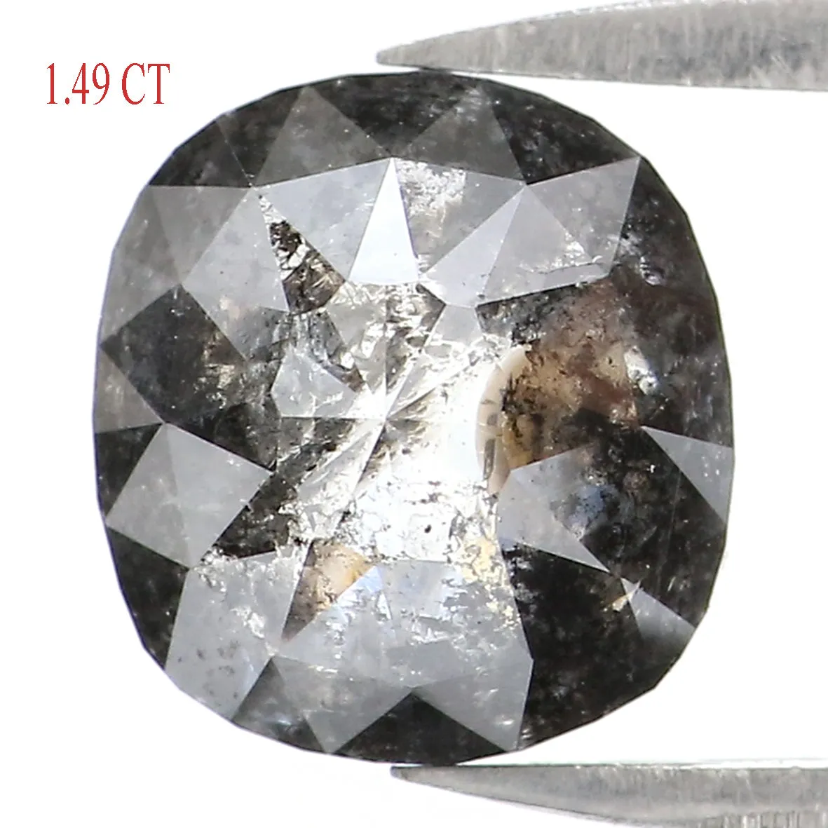 1.49 CT Natural Loose Cushion Shape Diamond Salt And Pepper Cushion Shape Diamond 7.60 MM Black Grey Color Cushion Rose Cut Diam