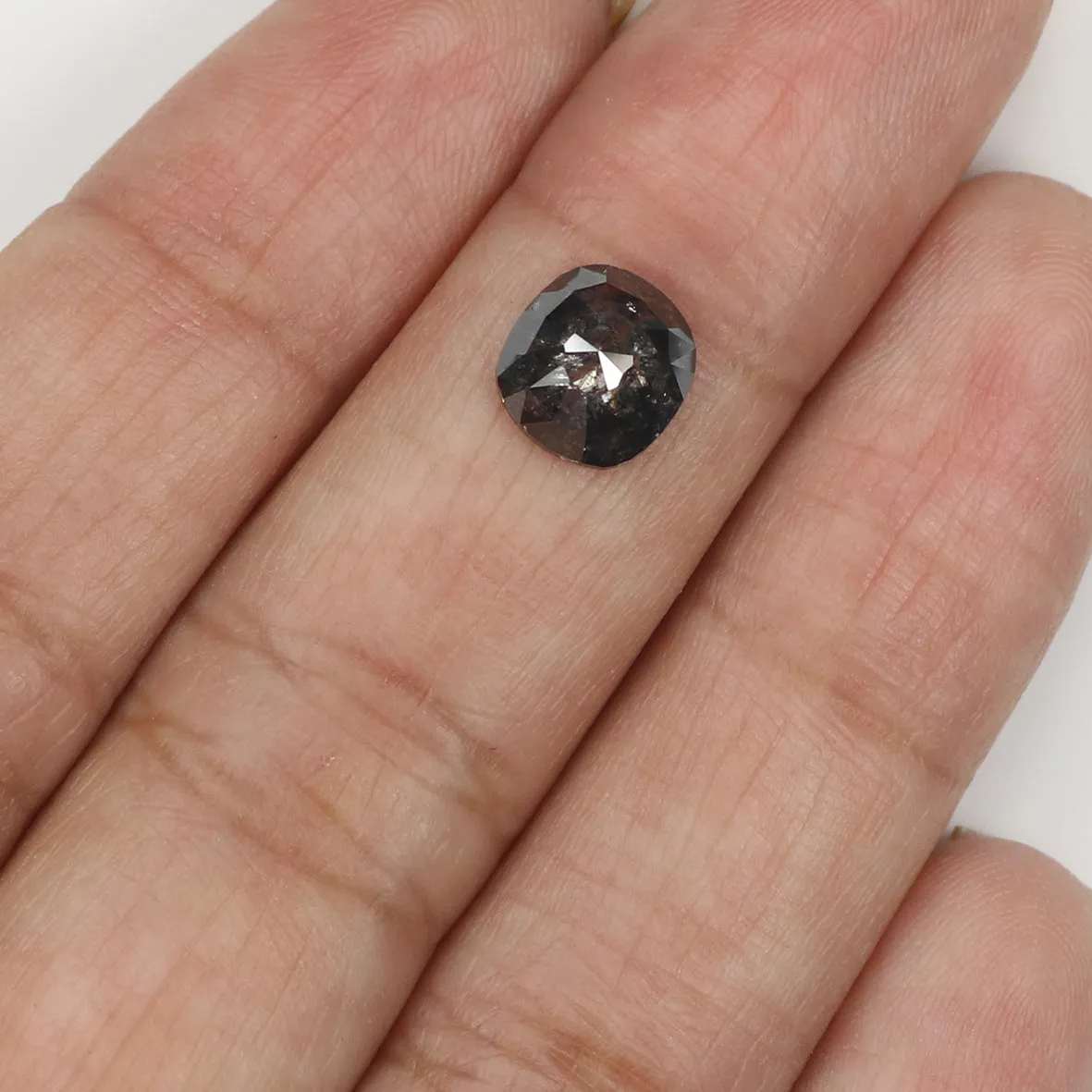 1.49 CT Natural Loose Cushion Shape Diamond Salt And Pepper Cushion Shape Diamond 7.60 MM Black Grey Color Cushion Rose Cut Diam