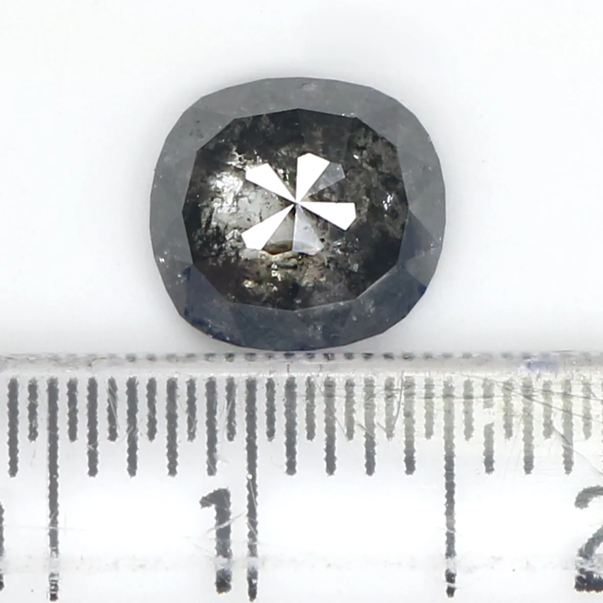 1.49 CT Natural Loose Cushion Shape Diamond Salt And Pepper Cushion Shape Diamond 7.60 MM Black Grey Color Cushion Rose Cut Diam