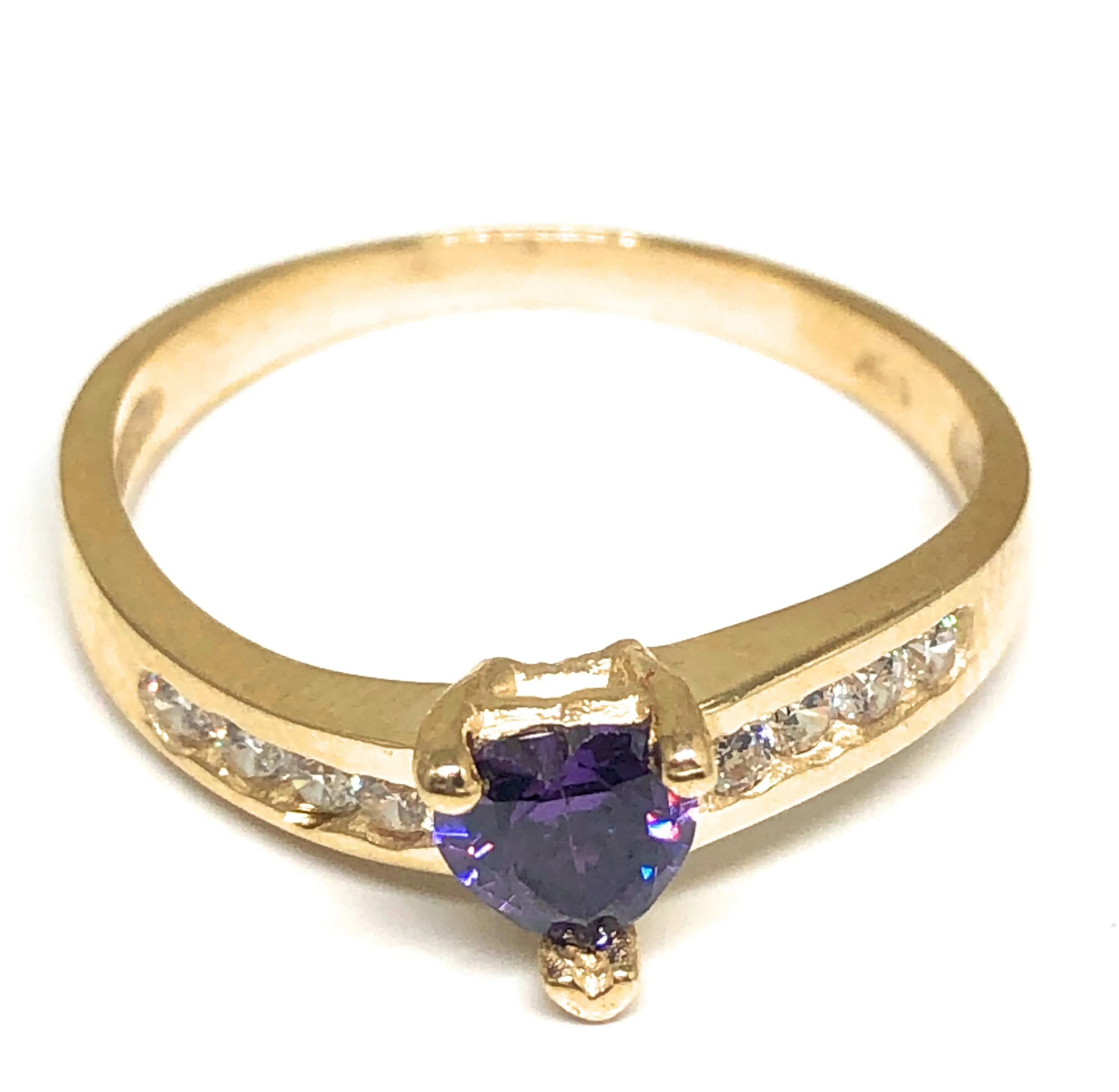 14k Solid Gold Yellow Gold Heart CZ Ring (RED, PURPLE)