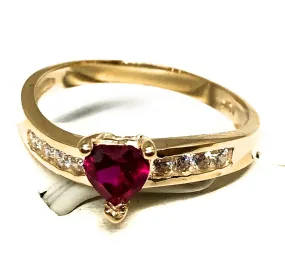 14k Solid Gold Yellow Gold Heart CZ Ring (RED, PURPLE)