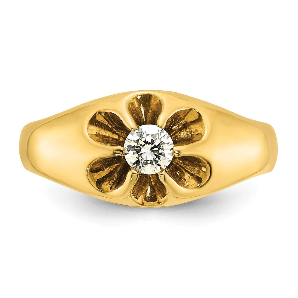 14K Yellow Gold & 1/4 Ct Diamond Flower Tapered Band