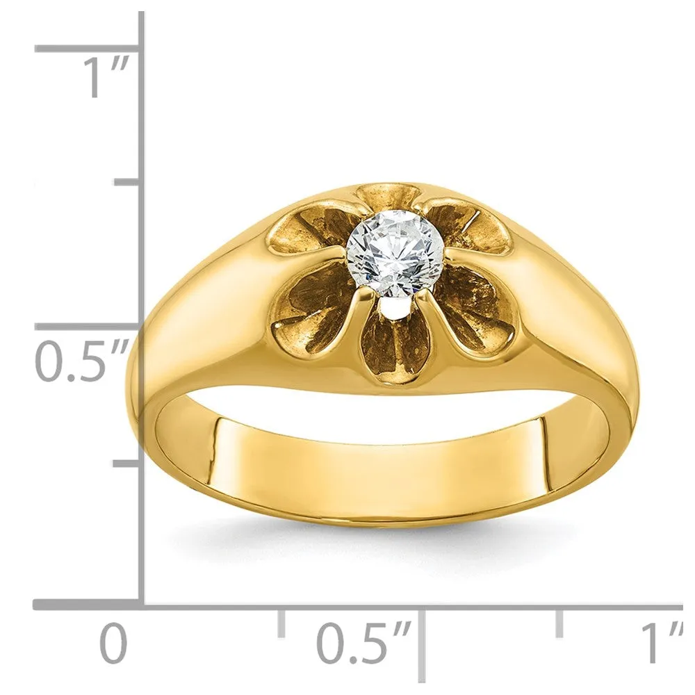 14K Yellow Gold & 1/4 Ct Diamond Flower Tapered Band