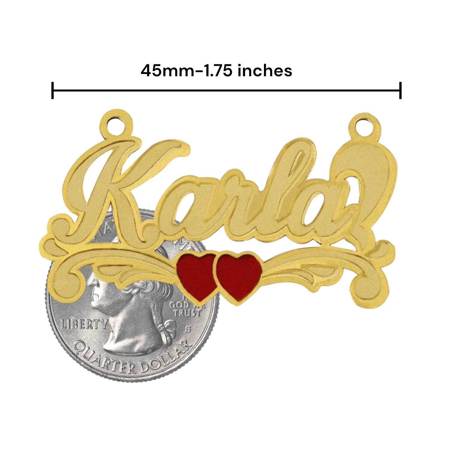 14k Yellow gold  customs name red enamel heart pendant -86990