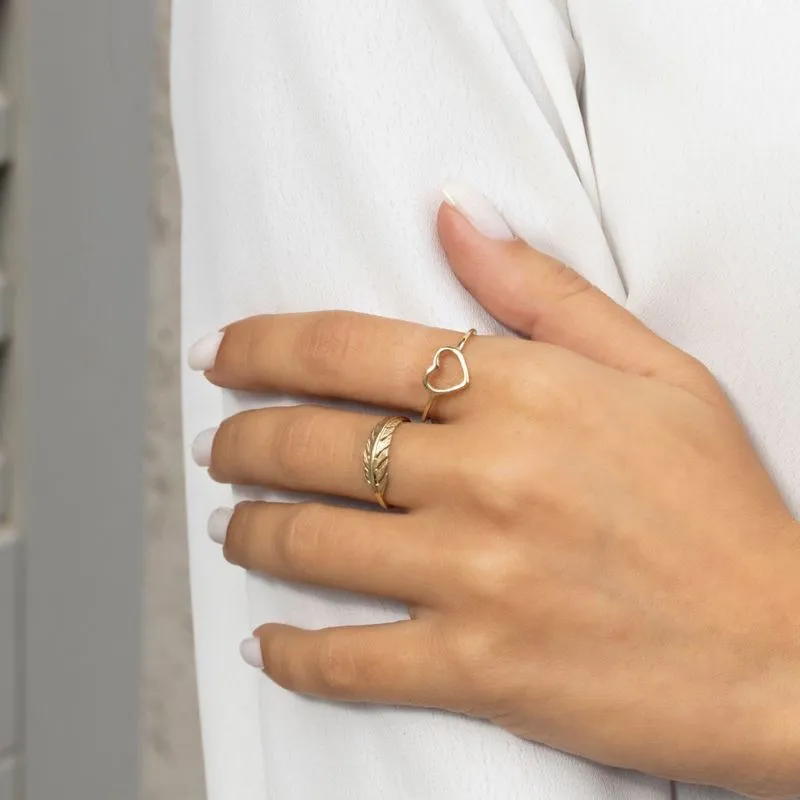 14K Yellow Gold Feather Ring