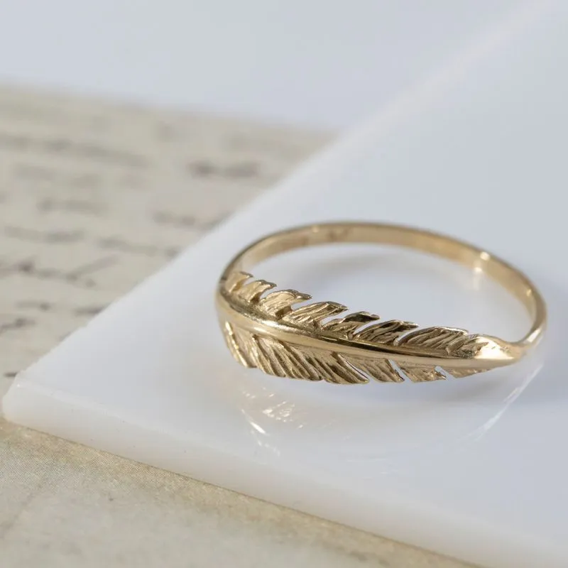 14K Yellow Gold Feather Ring