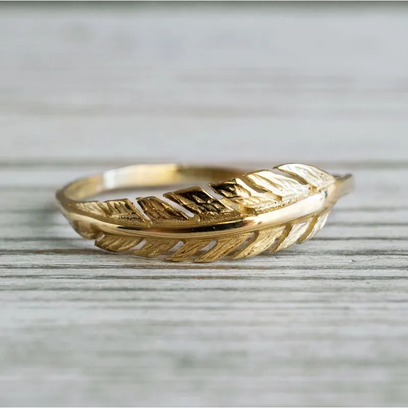 14K Yellow Gold Feather Ring