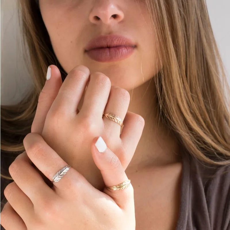 14K Yellow Gold Feather Ring