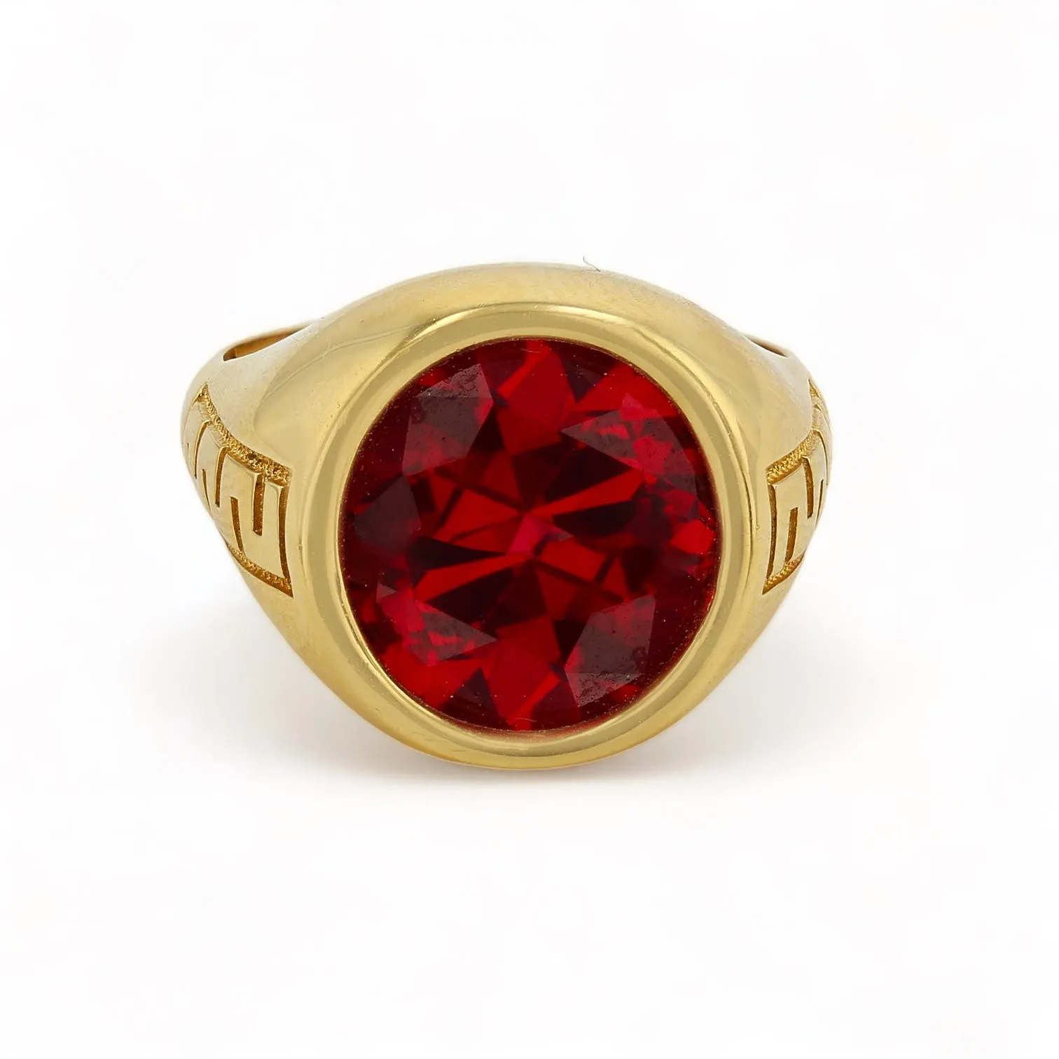 14K Yellow Gold Ring with Fire Red Stone - 220635