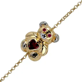 14K Yellow gold teddy red heart bracelet-226061