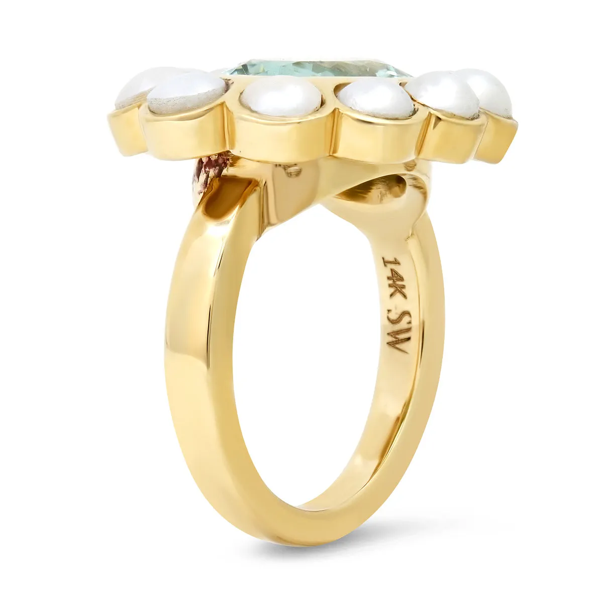 14K YG Morea Green Tourmaline and Pearl Ring