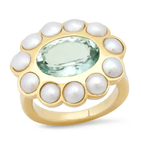 14K YG Morea Green Tourmaline and Pearl Ring