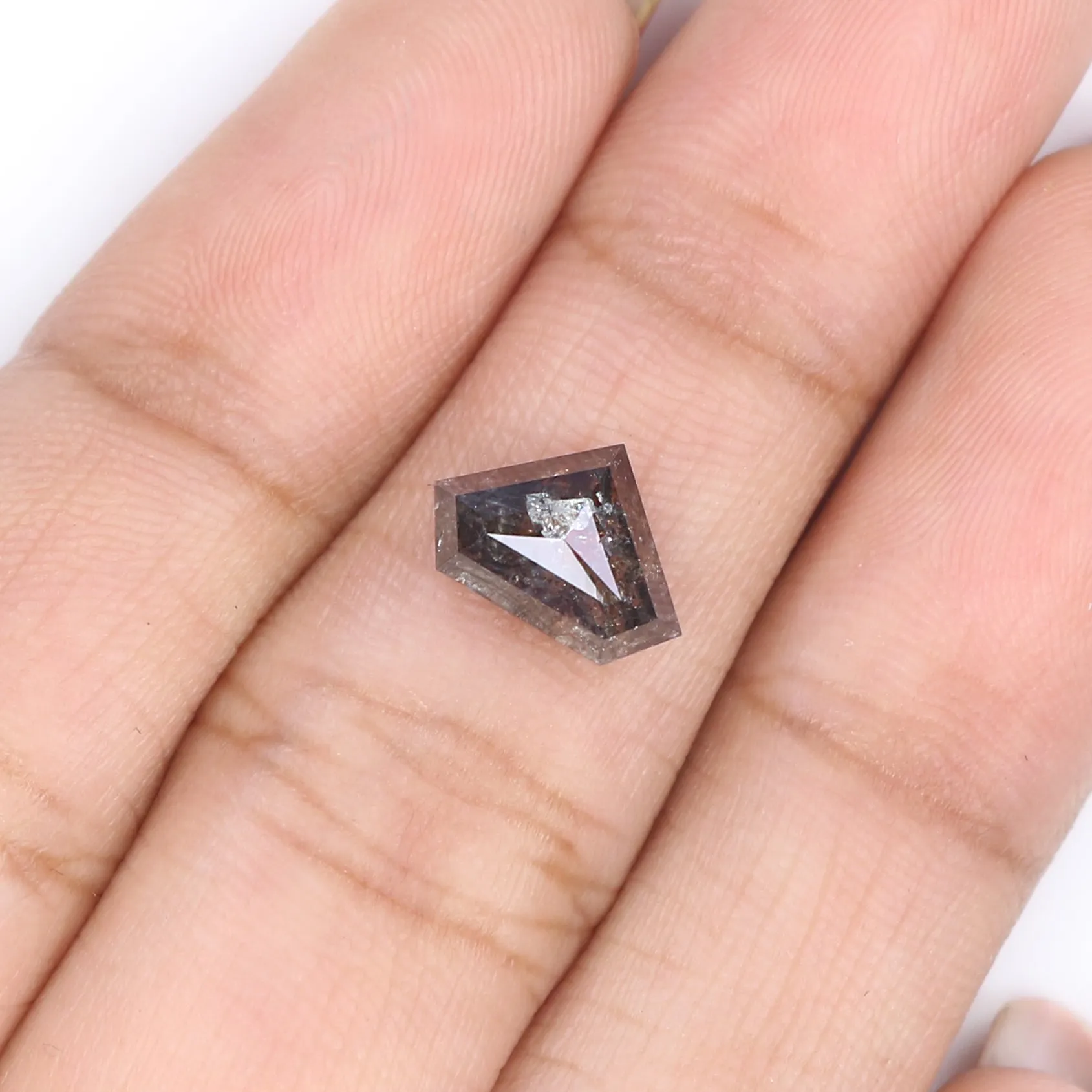 1.59 Ct Natural Loose Shield Shape Diamond Salt And Pepper Shield Cut Diamond 6.80 MM Black Gray Color Shield Shape Rose Cut Dia