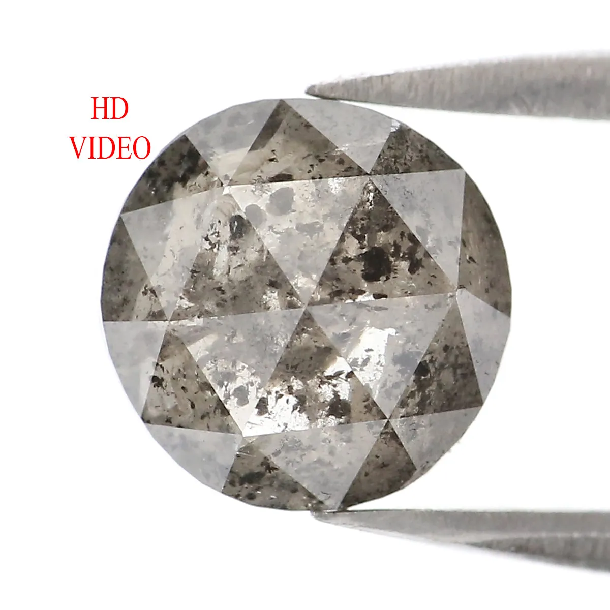 1.83 Ct Natural Loose Round Rose Cut Diamond Black Grey Color Rose Cut Diamond 7.75 MM Natural Loose Salt And Pepper Rose Cut Di