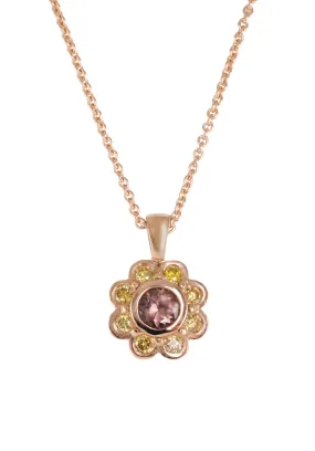 18ct Rose Gold, Sapphire and Yellow Diamond Flower Pendant