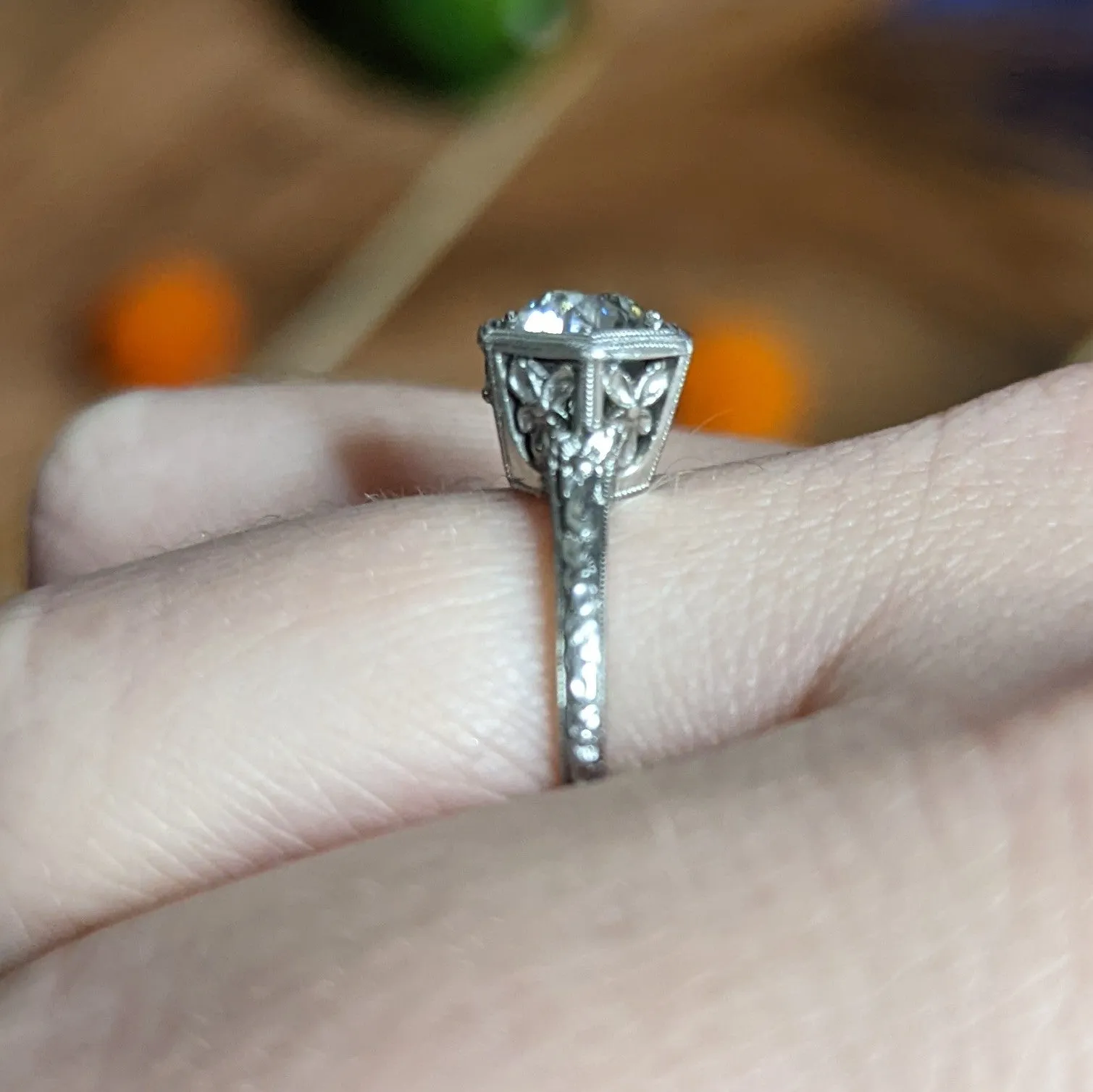 1930's Traub 1.02 CTW Diamond Platinum Orange Blossom Engagement Ring