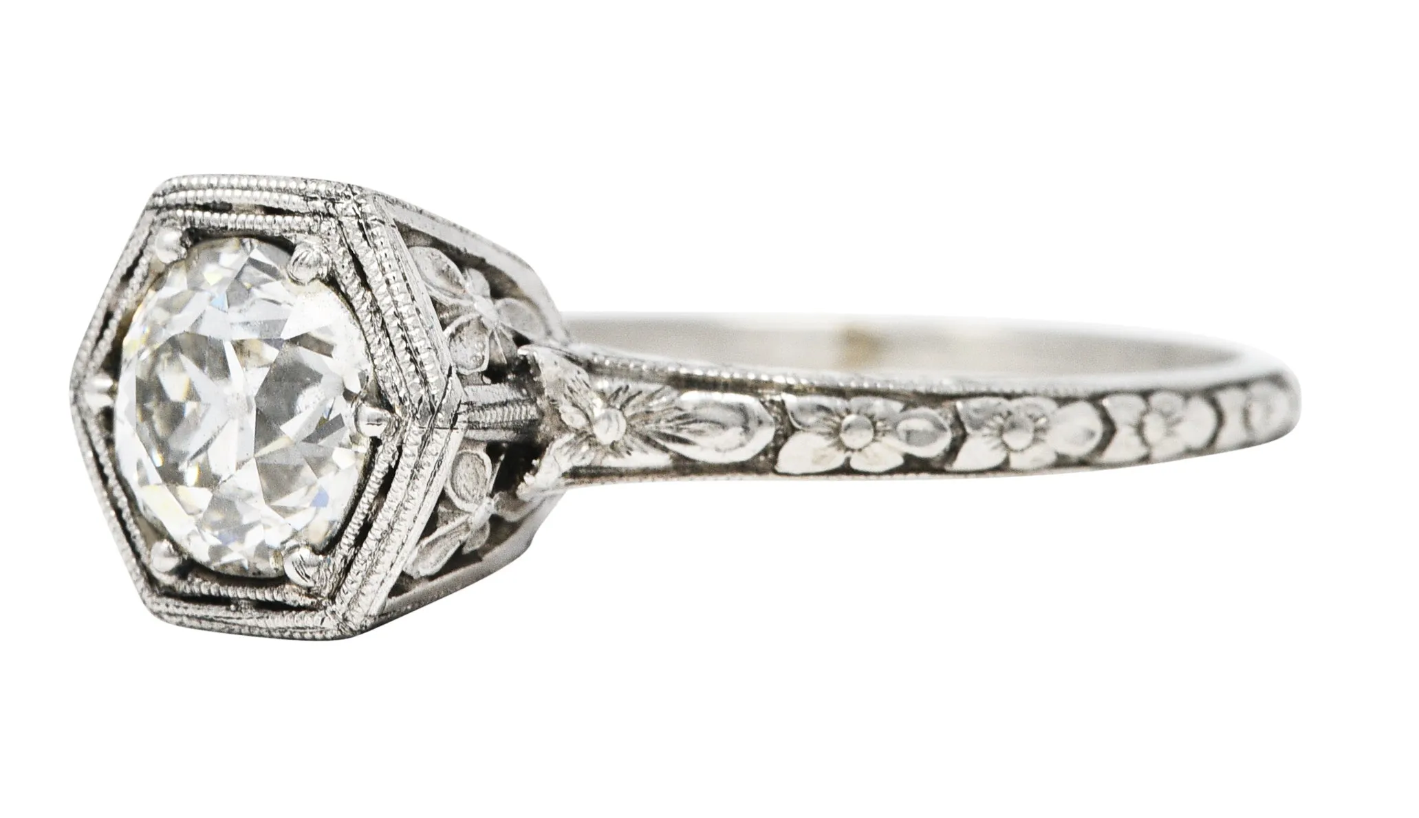 1930's Traub 1.02 CTW Diamond Platinum Orange Blossom Engagement Ring