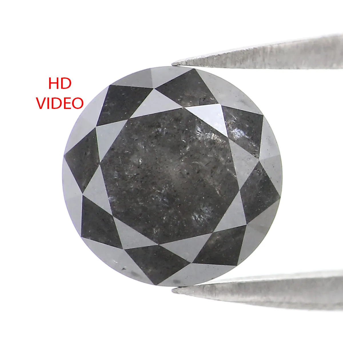 2.24 CT Natural Loose Round Shape Diamond Black Grey Color Round Shape Diamond 7.70 MM Salt And Pepper Round Brilliant Cut Diamo