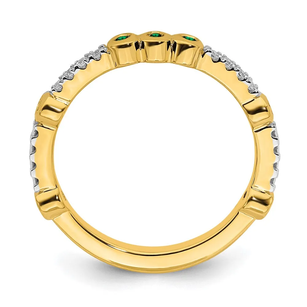 2mm 14k Yellow Gold Created Emerald & .08 Ctw Diamond Stackable Band