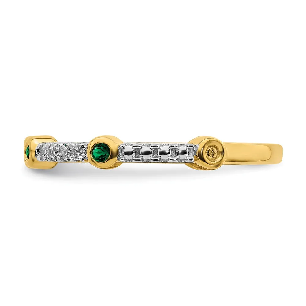 2mm 14k Yellow Gold Created Emerald & .08 Ctw Diamond Stackable Band