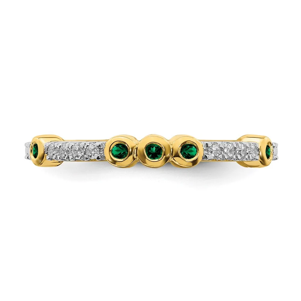 2mm 14k Yellow Gold Created Emerald & .08 Ctw Diamond Stackable Band