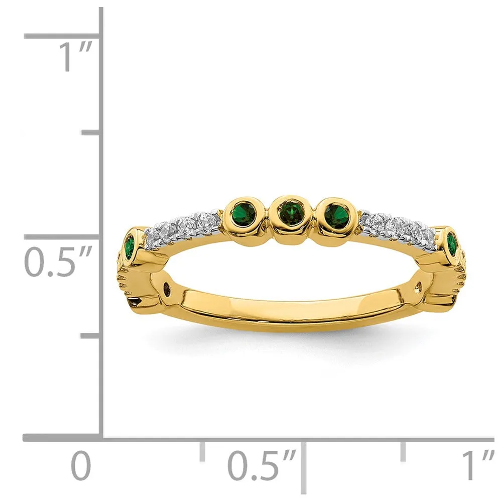 2mm 14k Yellow Gold Created Emerald & .08 Ctw Diamond Stackable Band