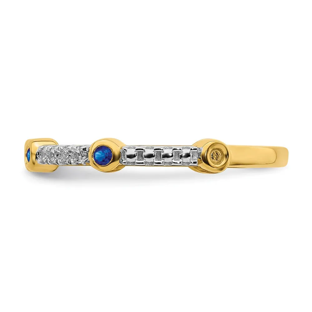 2mm 14k Yellow Gold Created Sapphire & .08 Ctw Diamond Stackable Band